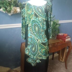 Robbie Bee Black and Green Paisley Dress